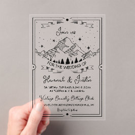 Handgezeichnete Rustic Mountain Star Hochzeit Acryleinladungen