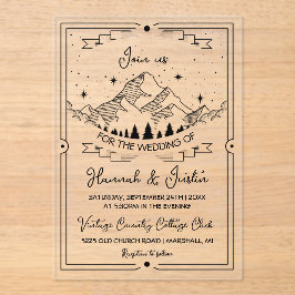 Handgezeichnete Rustic Mountain Star Hochzeit Acryleinladungen
