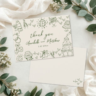Handgezeichnete rustikale grüne Vintage-Hochzeit Dankeskarte