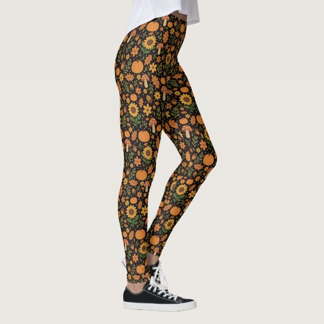 Handgezeichnete rustikale Herbstmuster-Leggings Leggings (Rechts)