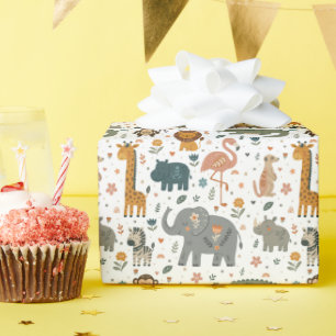 Handgezeichnete Safari-Tierdruck-Verpackungspapier Geschenkpapier