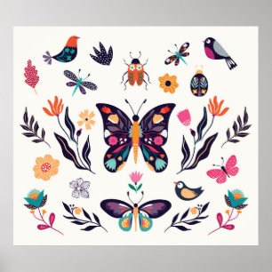 Handgezeichnete Sammlung von Sommerelementen wi Poster