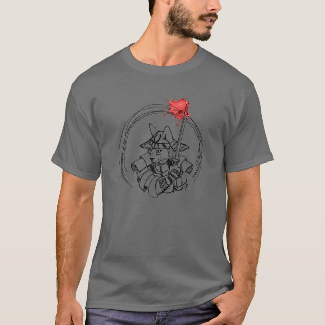 Handgezeichnete Samurai-Katze mit blutrünstigen Sp T-Shirt (Vorderseite)