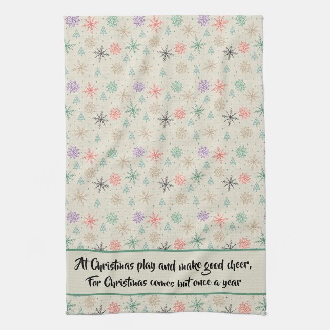 Handgezeichnete Schneeflocken Weihnachtsbäume Mult Geschirrtuch (Vertikal)