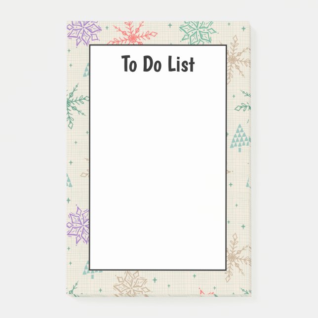 Handgezeichnete Schneeflocken Weihnachtsbäume Mult Post-it Klebezettel (Vorderseite)