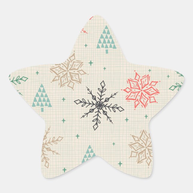 Handgezeichnete Schneeflocken Weihnachtsbäume Mult Stern-Aufkleber (Vorderseite)