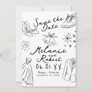 Handgezeichnete Schwarz-Weiß-Muster von Bräutigam Save The Date