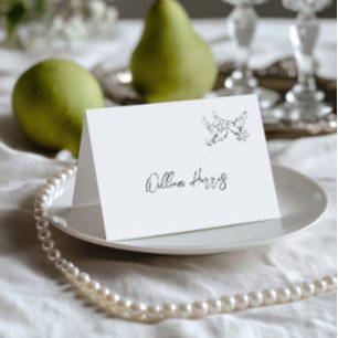 Handgezeichnete schwarz-weiße Hochzeitsplatzkarte Tischnummer