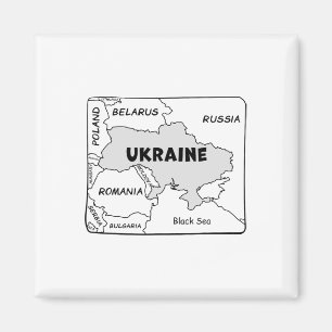 Handgezeichnete schwarze Linienkarte der Ukraine u Magnet