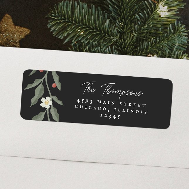 Handgezeichnete schwarze Rücksendeadressen-Aufkleb (Hand Drawn Floral Black Return Address Labels)