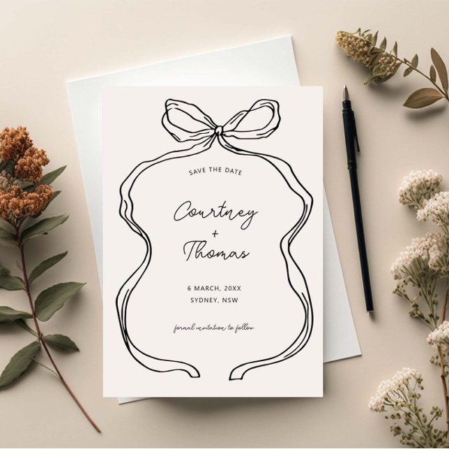 Handgezeichnete schwarze Schleife Save the Date Einladung (Von Creator hochgeladen)