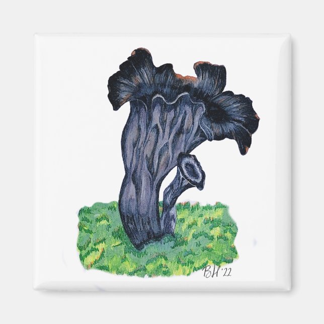 Handgezeichnete schwarze Trompete Mushroom Magnet (Vorne)