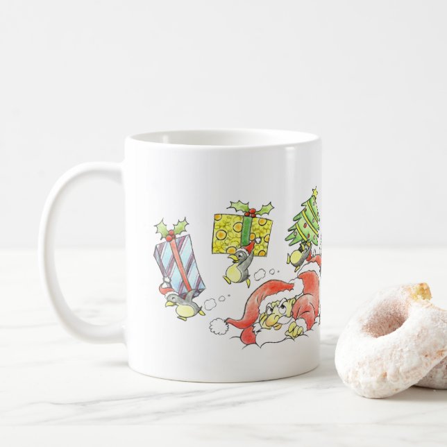 Handgezeichnete Skizze Freude auf die Welt Grumpy  Kaffeetasse (Mit Donut)