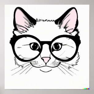 Handgezeichnete Skizze Katze mit Brille Poster