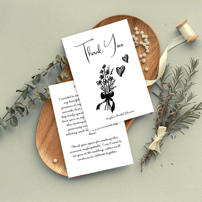 Handgezeichnete Skizze minimalistisch danke (Hand drawn scribble sketch minimalist black and white handwriting bridal shower thank you cards)