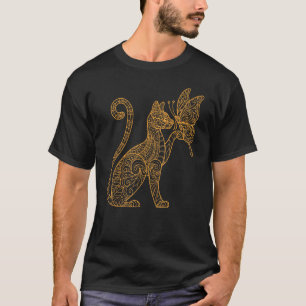 Handgezeichnete Skizze von Katzen- und Schmetterli T-Shirt