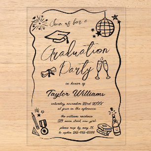 Handgezeichnete skurrile Launen-Doodles-Abschlussf Acryleinladungen
