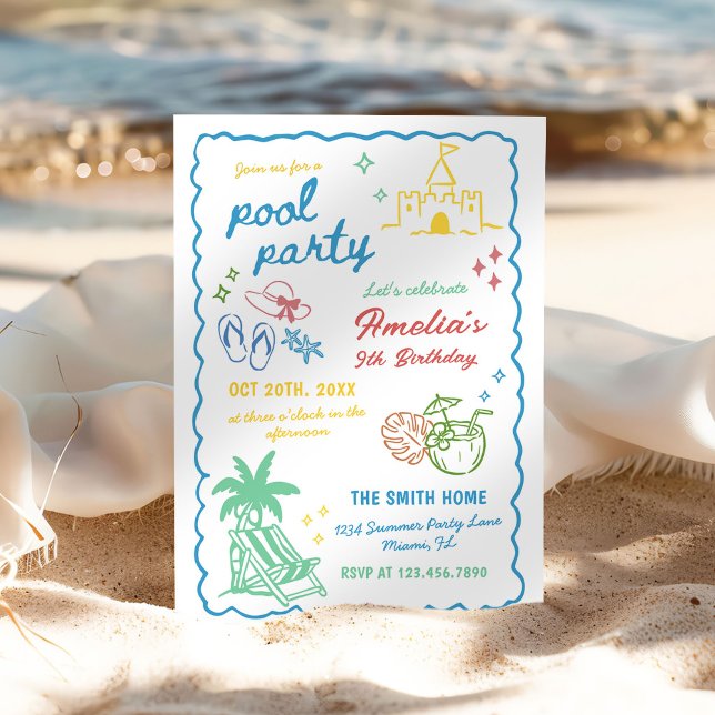 Handgezeichnete Sommer-Spaß-Poolparty Einladung (Von Creator hochgeladen)