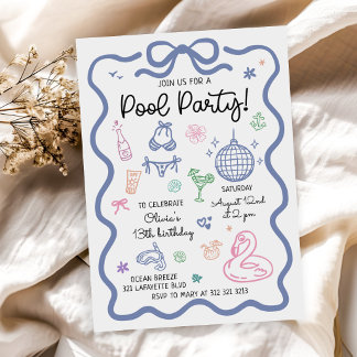 Handgezeichnete Sommer-Spaß-Poolparty Geburtstag Einladung