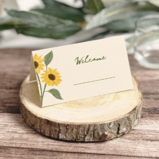 Handgezeichnete Sonnenblumen-Baby-Party Platzkarte