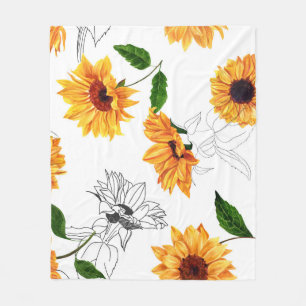 Handgezeichnete Sonnenblumen: lebendiges gelbes Mu Fleecedecke