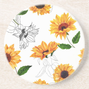 Handgezeichnete Sonnenblumen: lebendiges gelbes Mu Getränkeuntersetzer