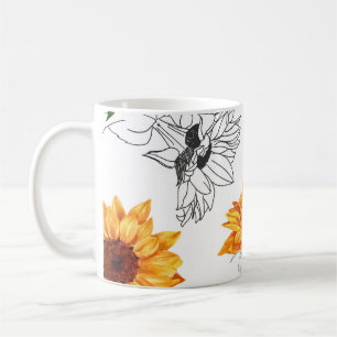 Handgezeichnete Sonnenblumen: lebendiges gelbes Mu Kaffeetasse