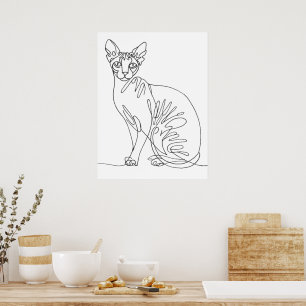 Handgezeichnete Sphynx-Katze - Minimalistische Lin Poster