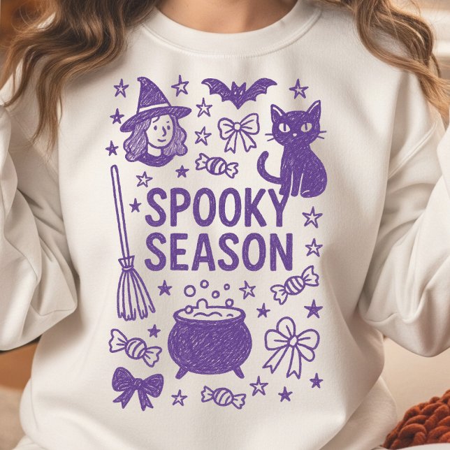 Handgezeichnete Spooky Season Doodle Collage Sweatshirt (Spooky Season Hand Drawn Doodle Collage)