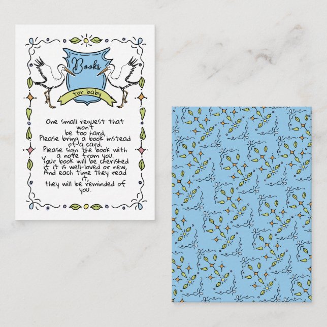 Handgezeichnete Storchbücher für Baby Begleitkarte (Vorne/Hinten)