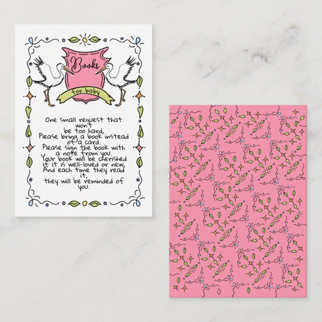 Handgezeichnete Storchbücher für Baby Begleitkarte (Vorne/Hinten)