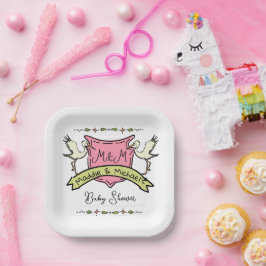 Handgezeichnete Stork Wappen Babydusche Pappteller