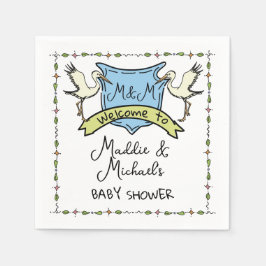 Handgezeichnete Stork Wappen Babydusche Serviette