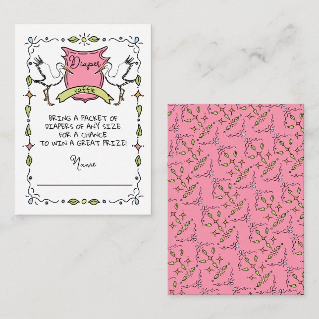 Handgezeichnete Stork Wappen Windelnenkarte Begleitkarte (Vorne/Hinten)