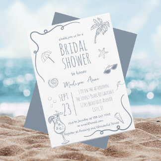 Handgezeichnete Strand-Doodle-Illustrationen Jungg Einladung