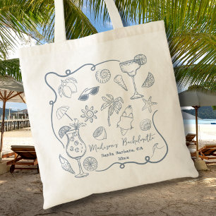 Handgezeichnete Stranddoodle Illustrationen Bachel Tragetasche