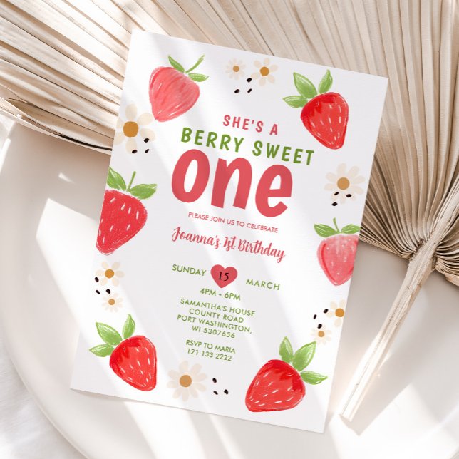 Handgezeichnete Strawberry Sweet One Berry 1. Gebu Einladung (Von Creator hochgeladen)