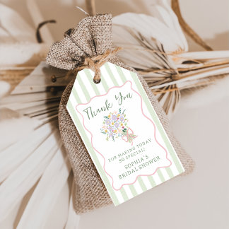 Handgezeichnete Streifen-Blumen-Hochzeitsdusche-Ge Geschenkanhänger