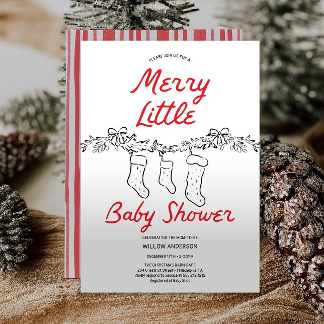 Handgezeichnete Strümpfe Merry Little Baby Shower Einladung (Von Creator hochgeladen)