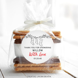 Handgezeichnete Strümpfe Merry Little Baby Shower Runder Aufkleber