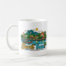 Handgezeichnete Surat Thani Thailand Reise Kunst