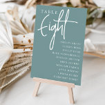 Handgezeichnete Tabelle ACHTUNG   Gast-Namen Tischnummer<br><div class="desc">Einfache und schicke Tischnummer-Karten in staubigen aquamarinen Aqua und Weiß machen eine elegante Aussage bei Ihrer Hochzeit oder Veranstaltung. Das Design enthält "Table [number]" in einem spannenden Mix aus klassischer Serif und handgeschriebenem Skriptsatz, darunter einzelne Gastnamen. Design wiederholt sich auf beiden Seiten. Einzelne nummerierte Karten werden separat verkauft; bestellen Sie...</div>