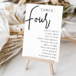 Handgezeichnete Tabelle FOUR   Gast-Namen Tischnummer<br><div class="desc">Einfache und schicke Tischnummer-Karten in Schwarz und Weiß machen bei Ihrer Hochzeit oder Veranstaltung ein elegantes Statement. Das Design enthält "Table [number]" in einem spannenden Mix aus klassischer Serif und handgeschriebenem Skriptsatz, darunter einzelne Gastnamen. Design wiederholt sich auf beiden Seiten. Einzelne nummerierte Karten werden separat verkauft; bestellen Sie jede Tischnummer...</div>