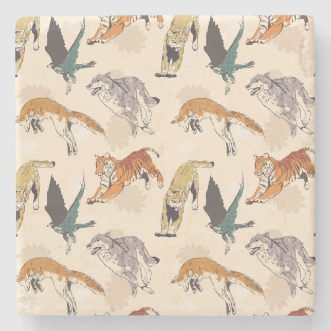 Handgezeichnete Tiere im Freien Steinuntersetzer (Vorderseite)