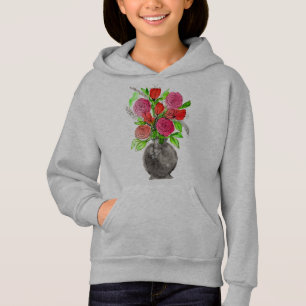 Handgezeichnete Tinte Doodle Rosa und Rote Wasserf Hoodie