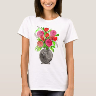 Handgezeichnete Tinte Doodle Rosa und Rote Wasserf T-Shirt