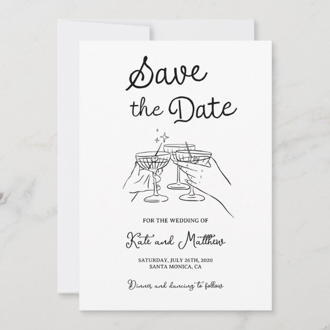 Handgezeichnete Toast Save the Date Einladung (Vorderseite)