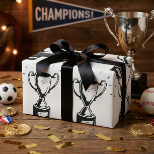 Handgezeichnete Trophäe Retro Schwarz-Weiß-Auszeic Geschenkpapier