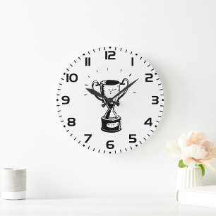 Handgezeichnete Trophäe Retro Schwarz-Weiß-Auszeic Große Wanduhr