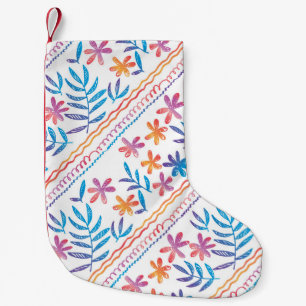 Handgezeichnete tropische Blumen, Blätter Muster. Kleiner Weihnachtsstrumpf
